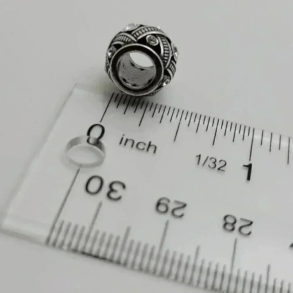 Women's BRIGHTON Silver Lace Bead Charm With Crystals CUFF INCLUDED* - Picture 5 of 6